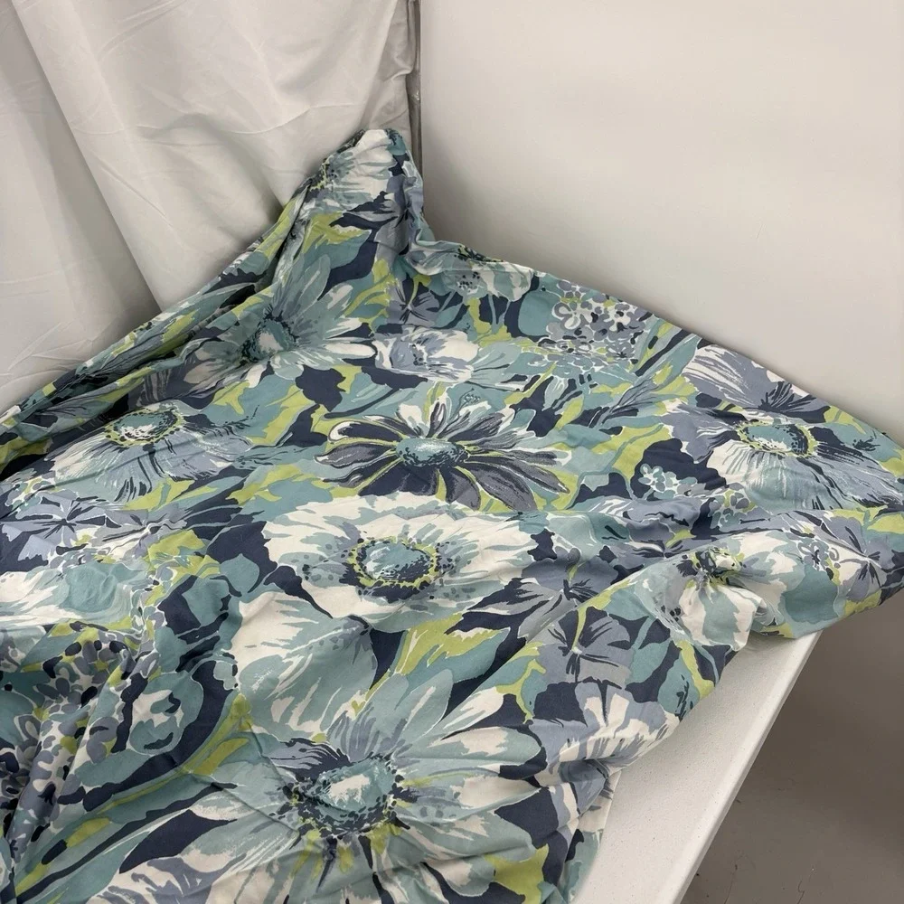 Pottery Barn Floral Blue Cotton Percale Duvet Cover And Standard Pillowcase F/Q